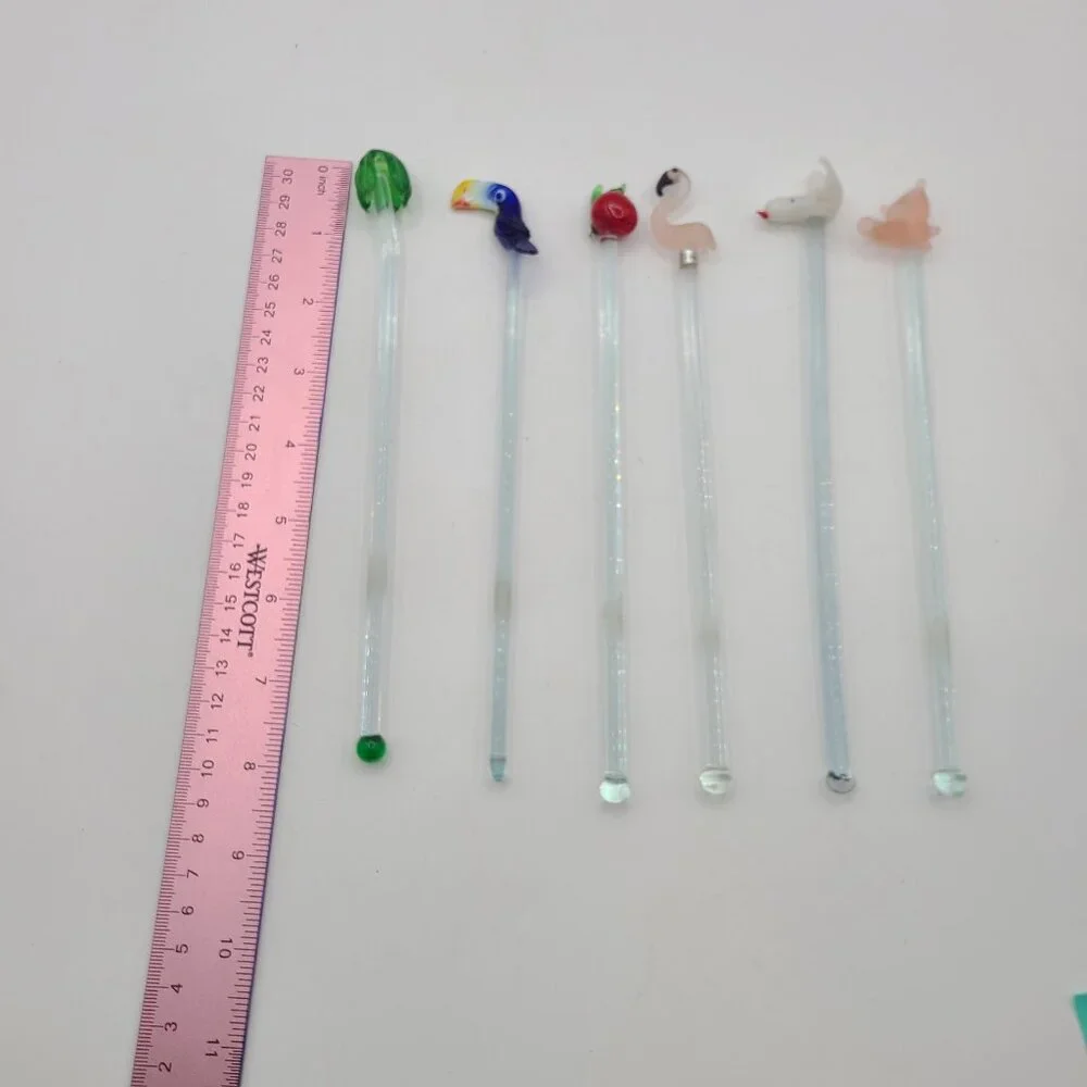 Glass Stir Sticks – Assorted Figurine Tops – Set of 6